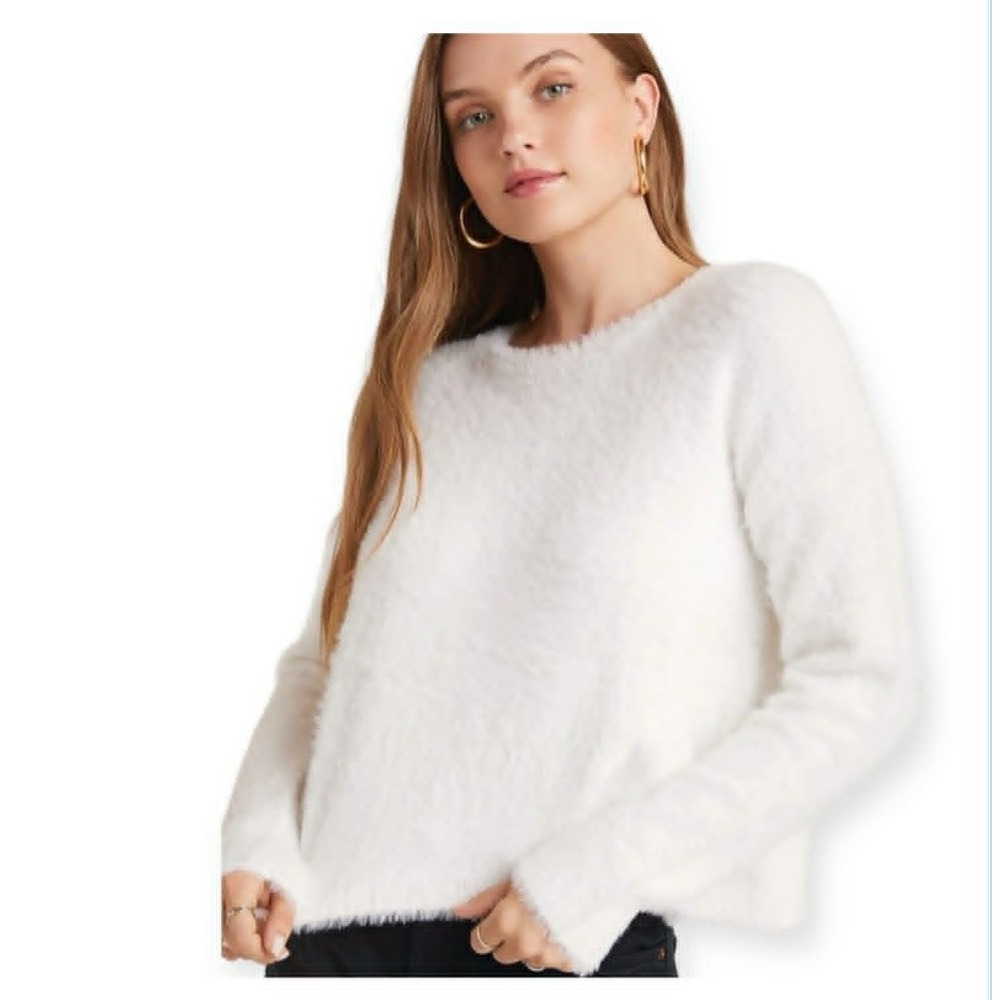Bella Dahl Slouchy Boxy Cut Soft Fuzzy Ivory Sweater Size Small